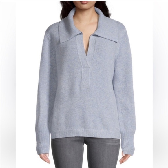 Brochu Walker Wool Cashmere Blend Split Neck Pullover Sweater Size XS Blue - Picture 2 of 12